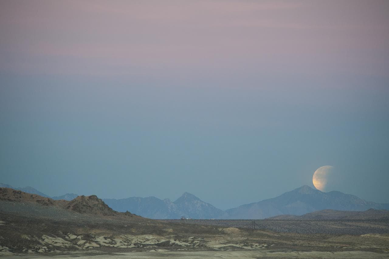 Image shows Trona Pinnacles near California’s NASA Armstrong Flight Research Center during Jan. 31 Super Blue Blood Moon. Trona Pinnacles is an unusual geological feature of the state’s Desert National Conservation.