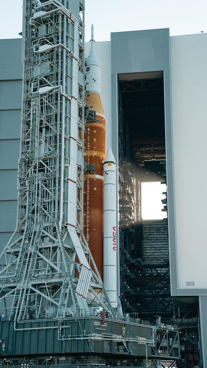 Space Launch System (SLS) rocket and Orion Spacecraft rollout at Kennedy Space Center