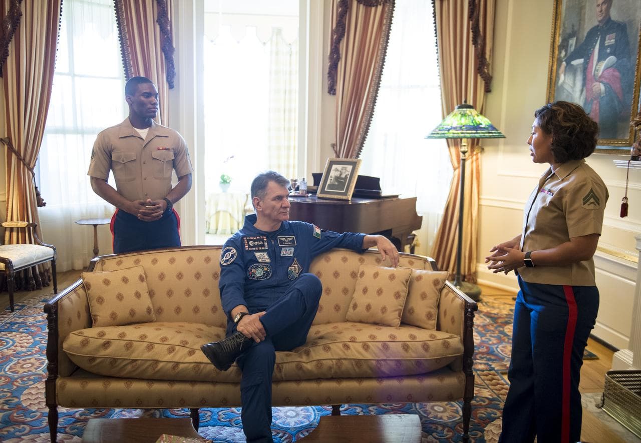 Astronauts Randy Bresnik and Paolo Nespoli Visit Marine Corps Ba