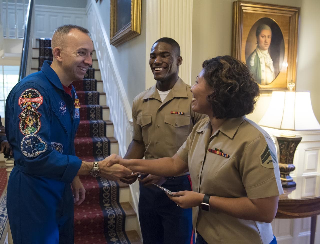 Astronauts Randy Bresnik and Paolo Nespoli Visit Marine Corps Ba