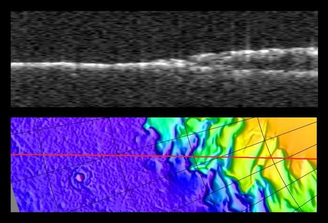 Radargram of Mars North Polar Layered Deposits with Topographic Map