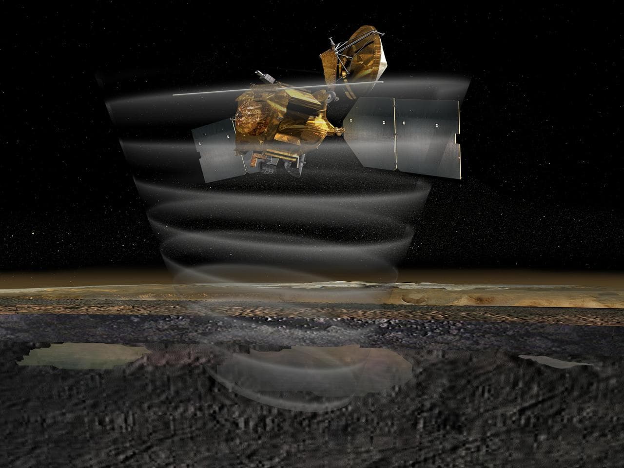 Mars Reconnaissance Orbiter Radar at Work, Top View Artist Concept