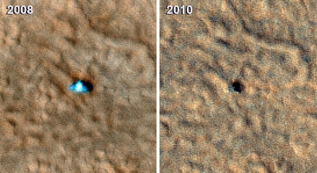 Image from Mars Orbit Indicates Solar Panels on Phoenix Lander may have Collapsed