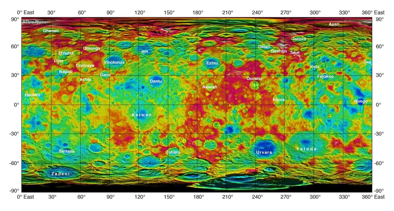 Topographic Ceres Map with Feature Names II