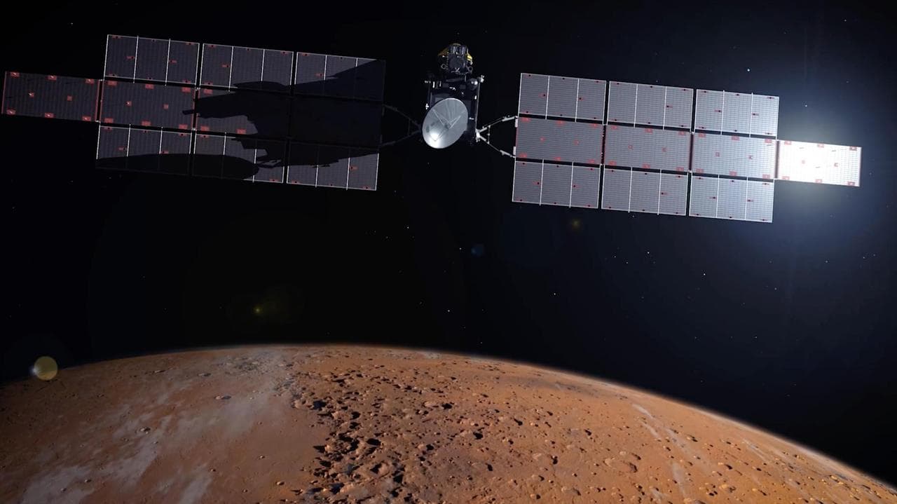 Artist's concept of the Earth Return Orbiter over Mars