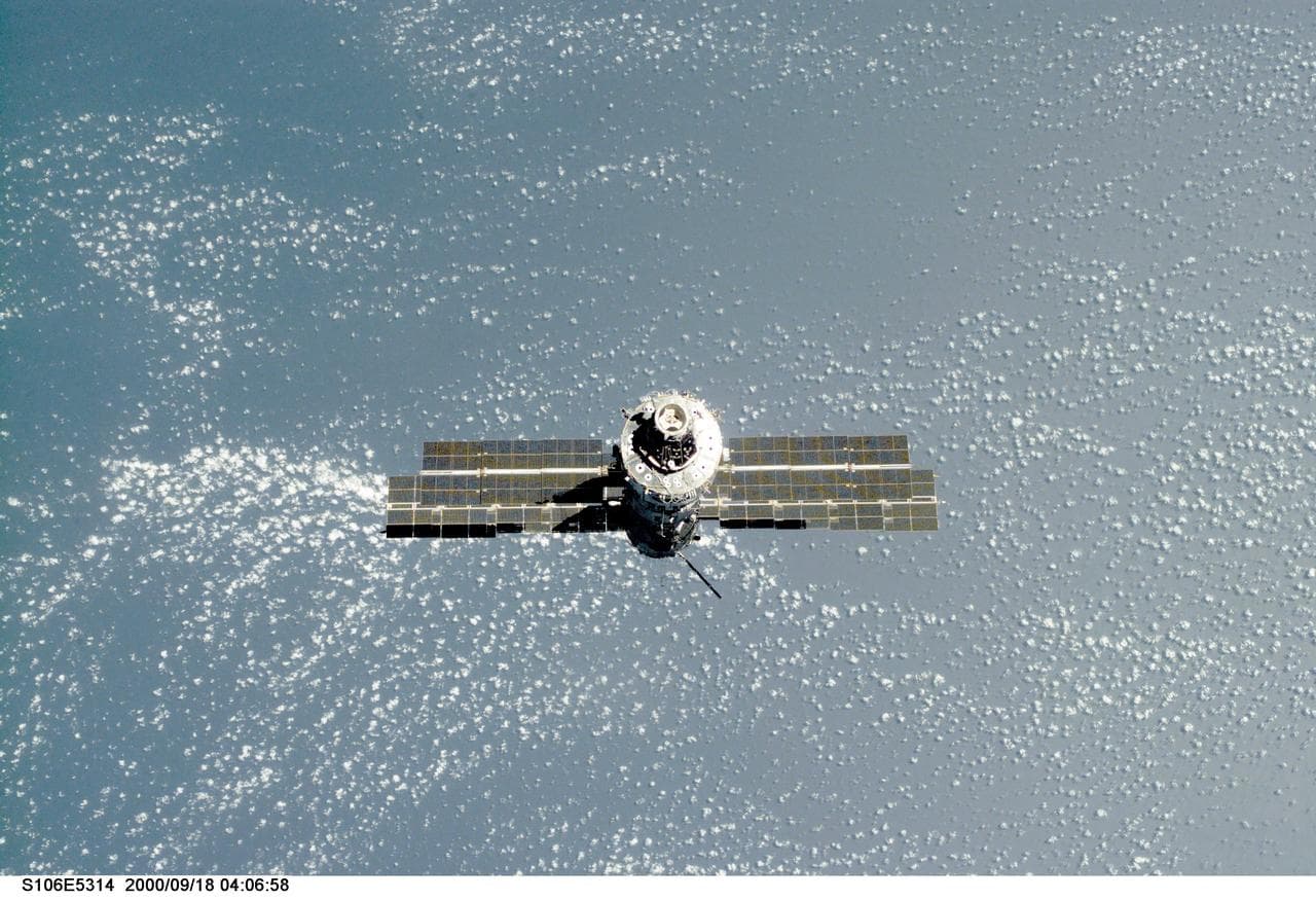 View of the ISS as Atlantis makes its closing fly around during STS-106
