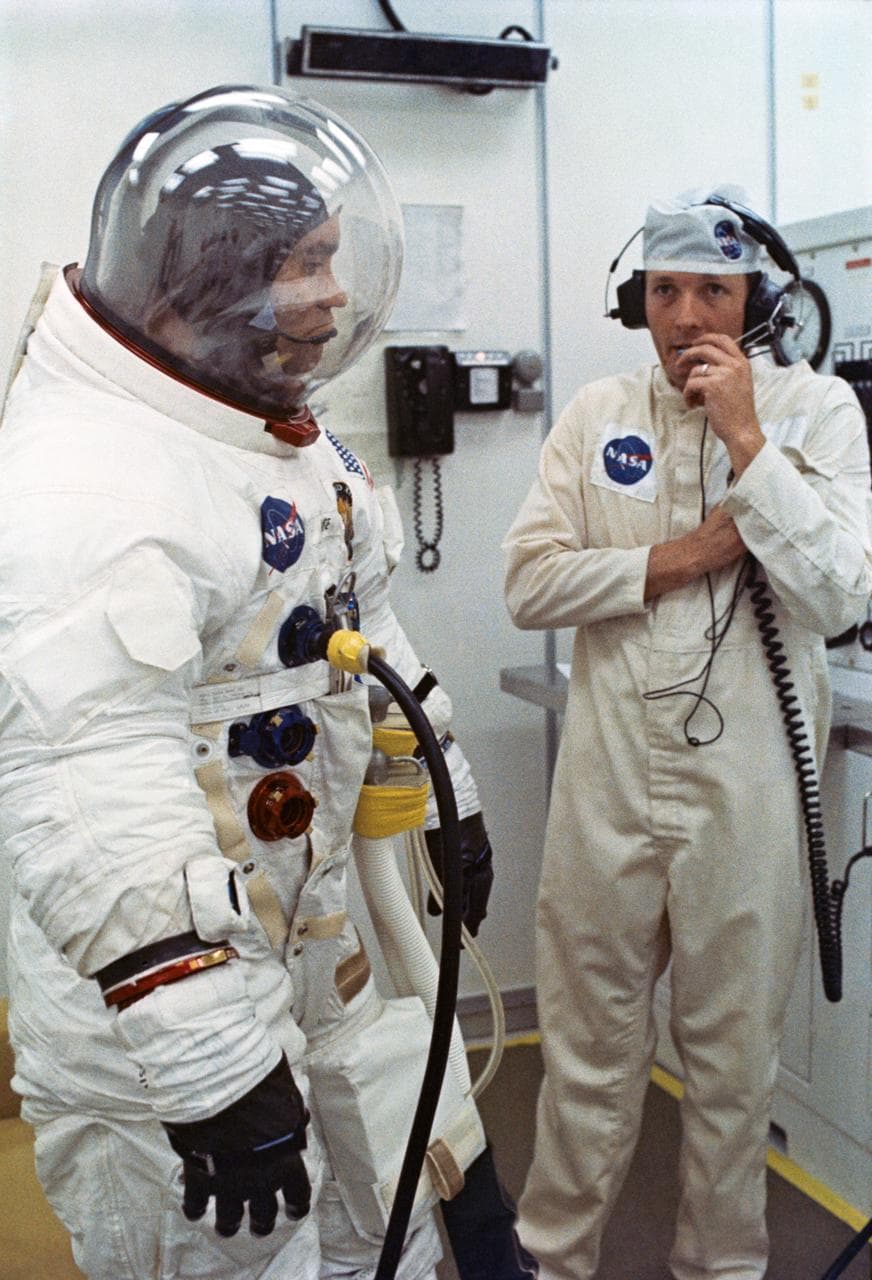 Astronaut Fred Haise - Suiting Room - Prelaunch - KSC