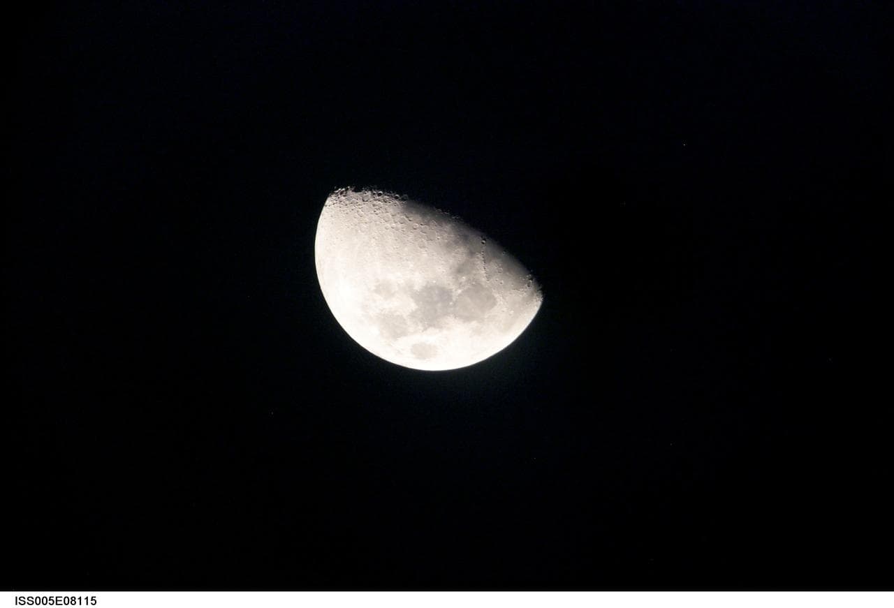 Moon photographed by one of the crewmembers aboard the ISS for Expedition Five