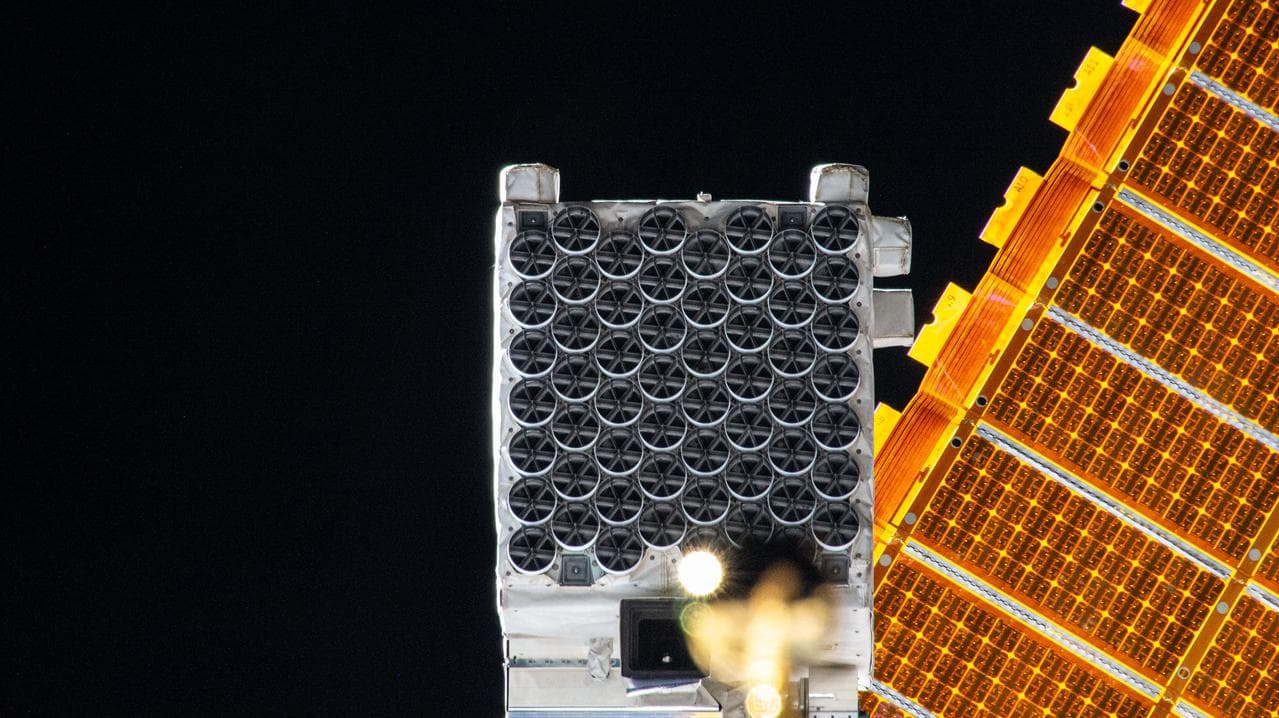 The NICER X-ray telescope pictured on the International Space Station