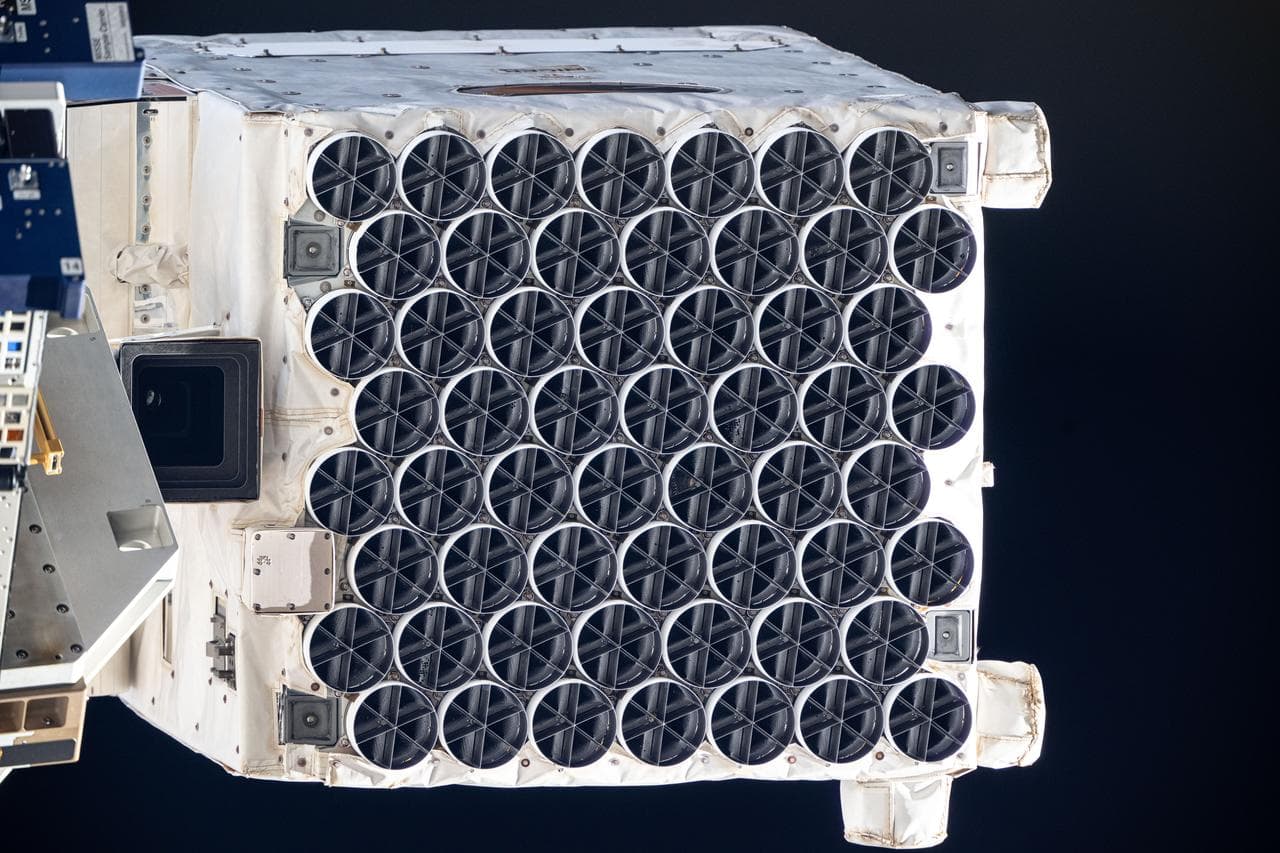 The NICER X-ray telescope pictured on the International Space Station
