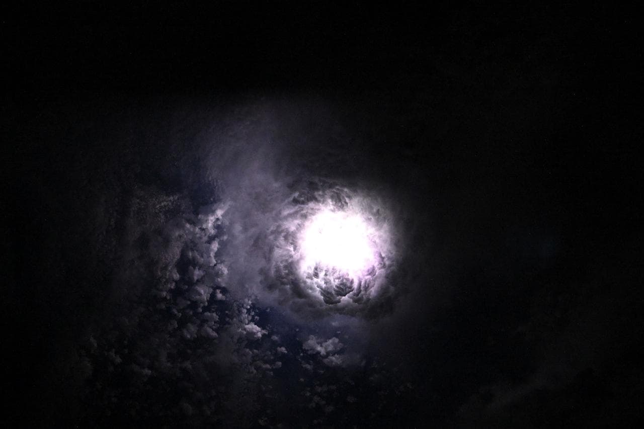 Lightning illuminates the clouds during a storm off the coast of North Carolina