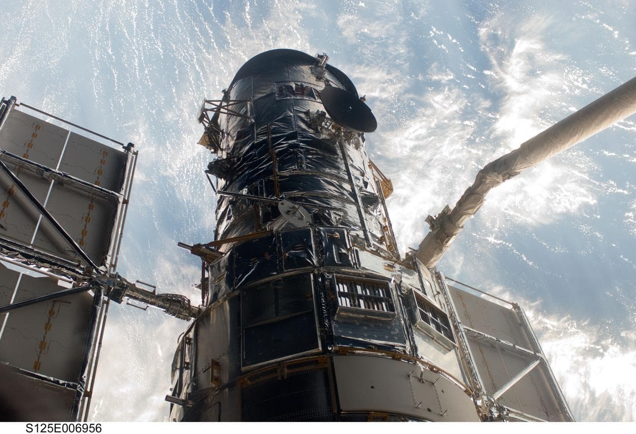 Hubble Space Telescope (HST) during rendezvous with STS-125 Shuttle Atlantis