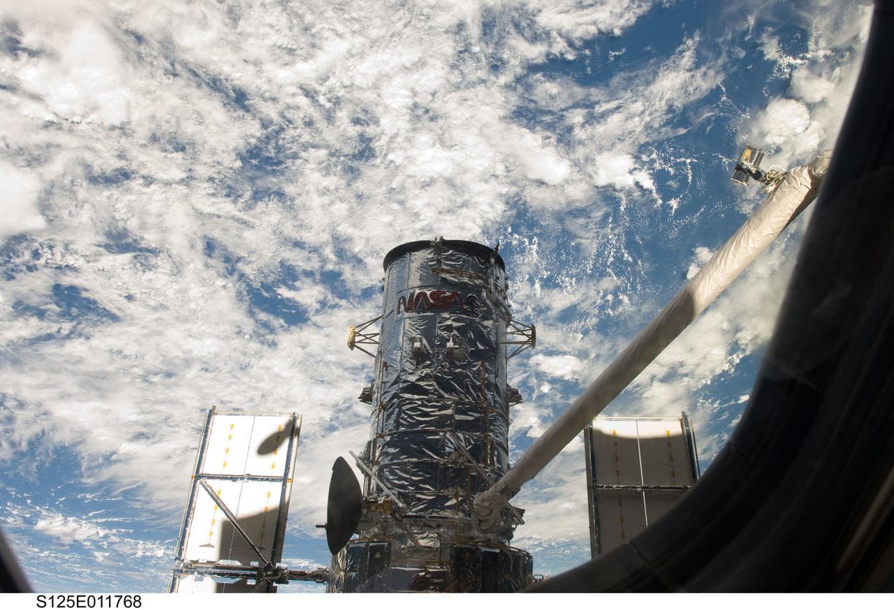 View of HST during its release from the Shuttle Atlantis