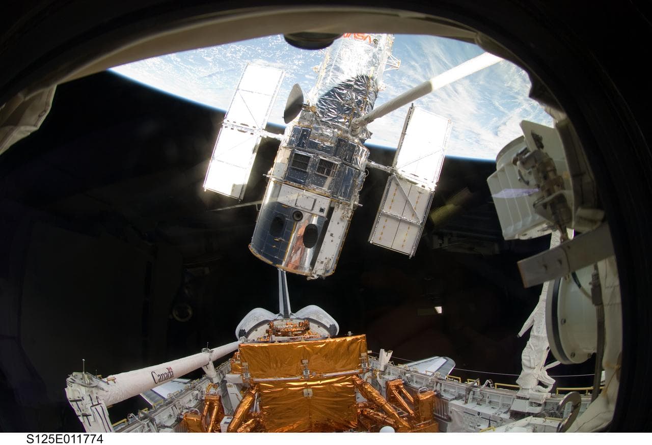 View of HST during its release from the Shuttle Atlantis