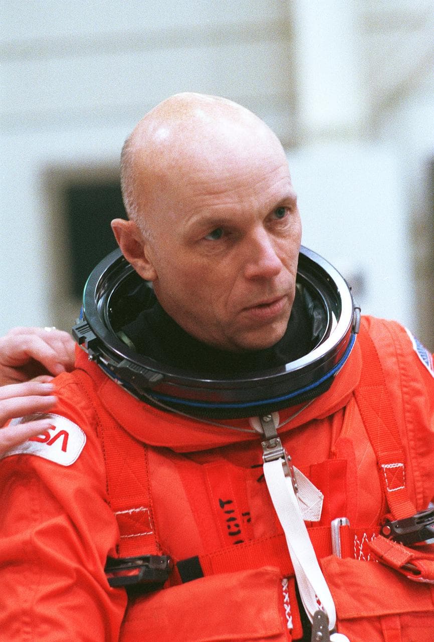 Astronaut Story Musgrave in launch/landing suit during STS-33 training
