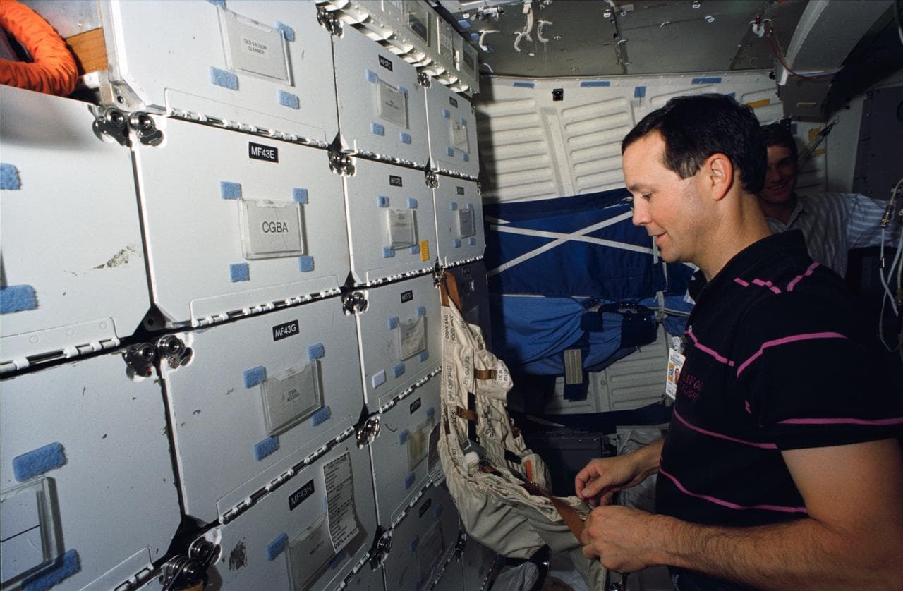 Astronauts Allen and Thuot during Extravehicular activity training in CCT