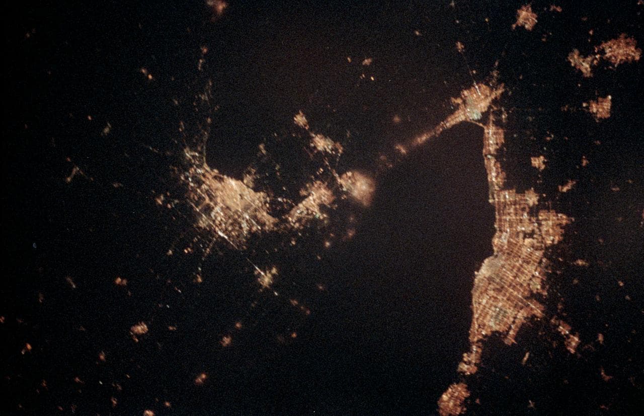 Buffalo, Toronto and Niagara Falls at night as seen from STS-60
